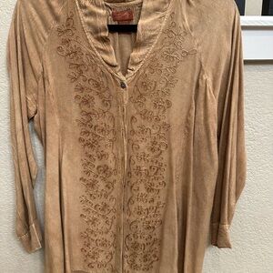 Scully Tan Embroidered Blouse